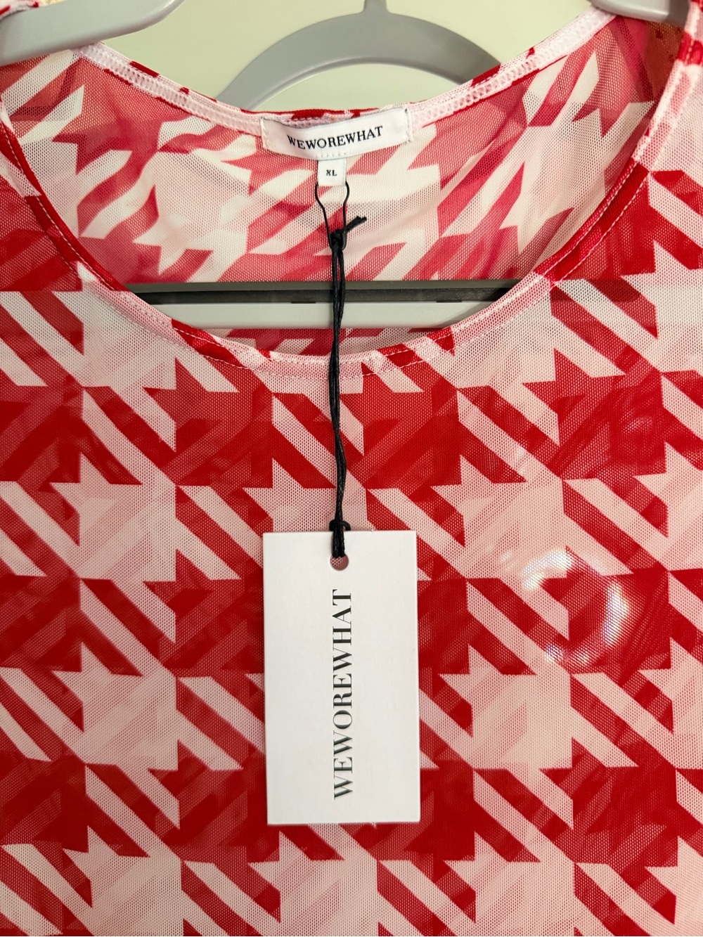 NWT WeWoreWhat Red and White Houndstooth Mini Dress Size XL - Picture 5 of 5